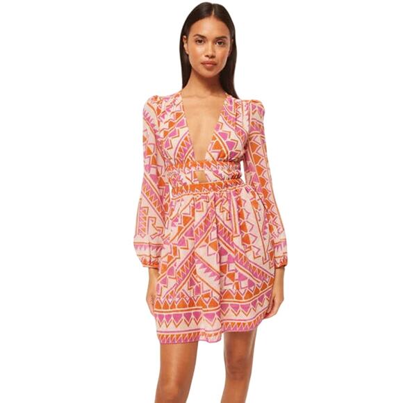Misa Dresses & Skirts - NWT - MISA Los Angeles Rana Dress Pink Orange Geo Mini Long Sleeve Women’s M